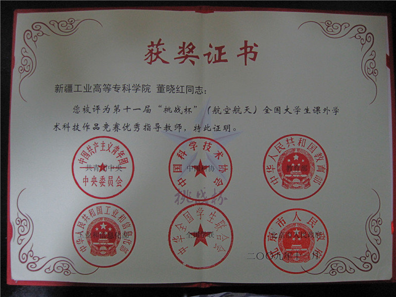 2009挑战杯全国优秀指导老师董晓红